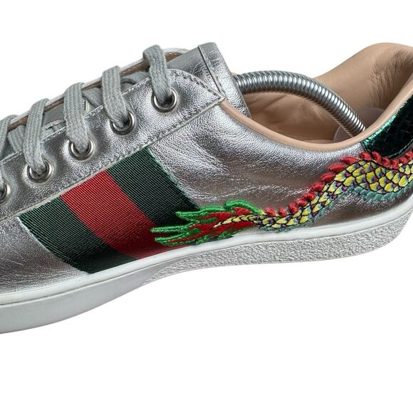 Gucci Ace Sneakers Silver Dragon Leather Size 7 Men / 8.5 Women Unisex Italy main image 11